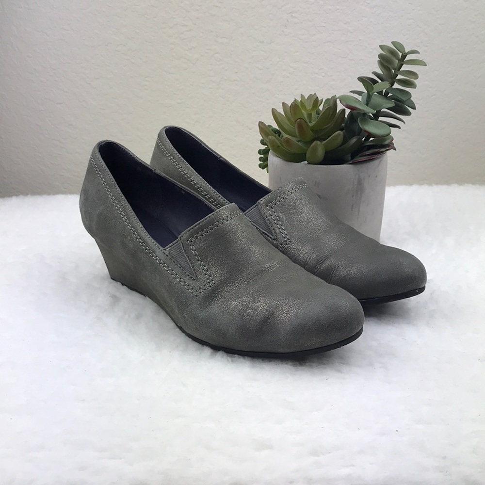VANELi Pewter Suede Leather Wedge Shoes 7.5M